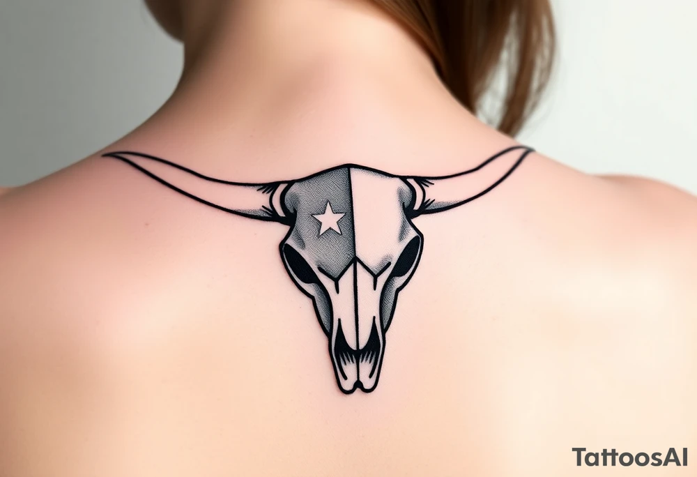 Longhorn skull with Texas flag shoulder tattoo idea