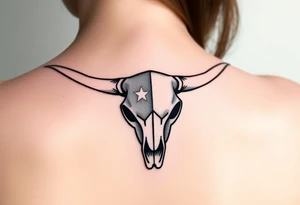 Longhorn skull with Texas flag shoulder tattoo idea