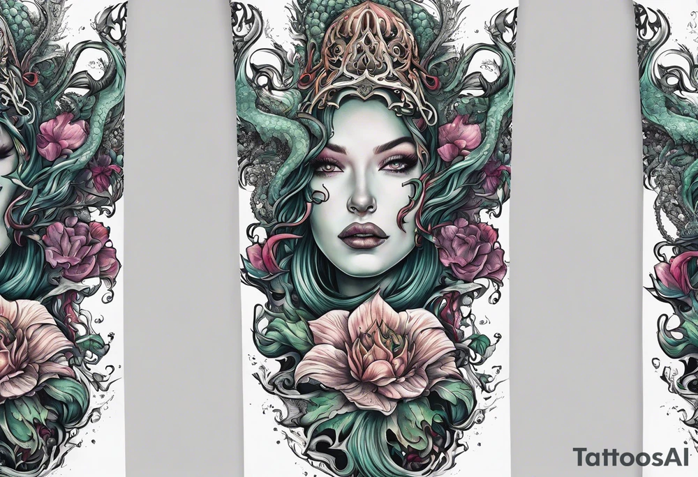 Cthulhu arm sleeve with other eldritch beasts tattoo idea