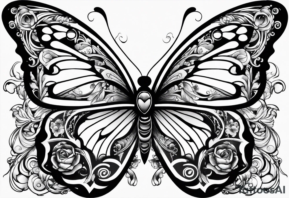 Guitar, butterfly, rainbow, Halo tattoo idea