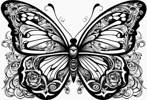 Guitar, butterfly, rainbow, Halo tattoo idea