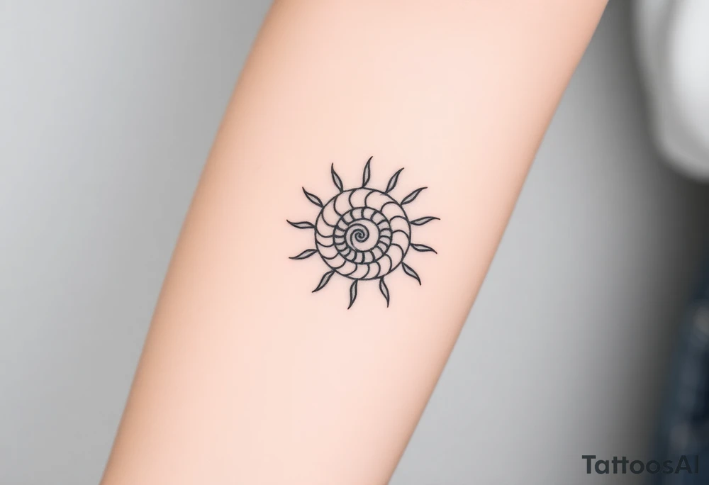 Fibonacci spiral shell sun tattoo idea