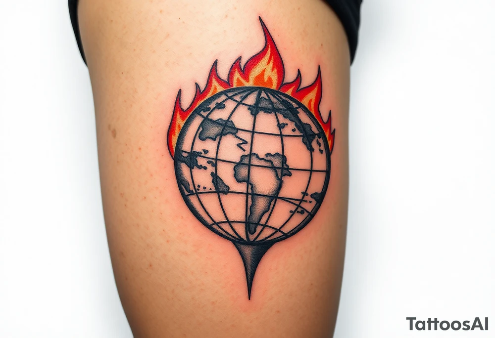 toxic globe on fire tattoo idea