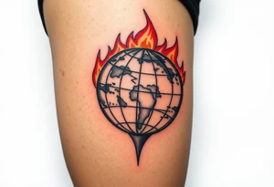 toxic globe on fire tattoo idea