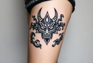Oni mask surrounded by smoke tattoo idea