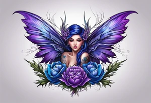 Thistle fairy purple and blue tattoo idea