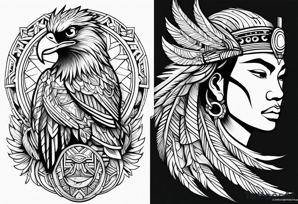 Half polynesian tribal tattoo and an angel in bicep, a phillippine eagle and lapu lapi tattoo idea