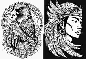 Half polynesian tribal tattoo and an angel in bicep, a phillippine eagle and lapu lapi tattoo idea
