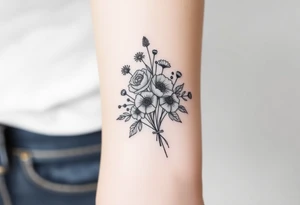 vintage bouquet of wild roses and meadow flowers with morning dew tattoo idea