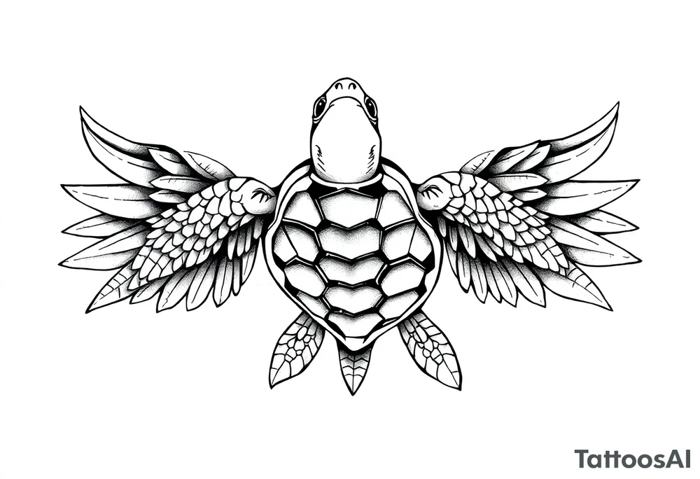 Sea turtle angelic wings tribal tattoo idea