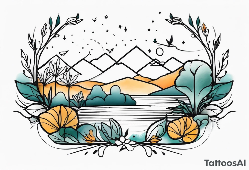 Horizontal tattoo inspired by nature that will go across thigh tattoo idea