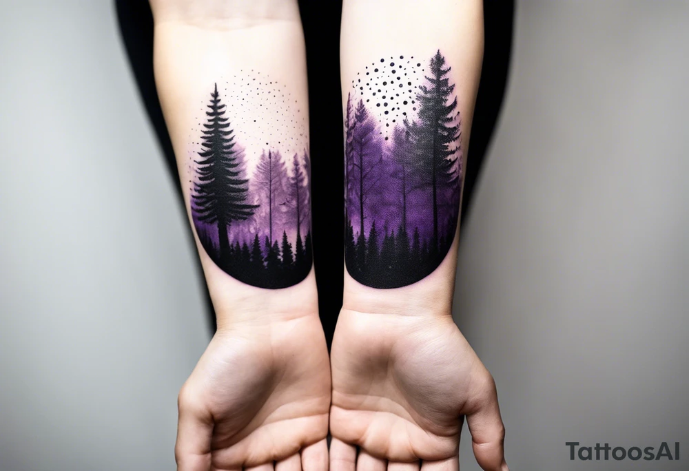 forest, abstract, on hand, no people, purple and black, full, not limited by borders tattoo idea