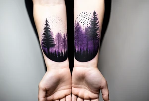 forest, abstract, on hand, no people, purple and black, full, not limited by borders tattoo idea