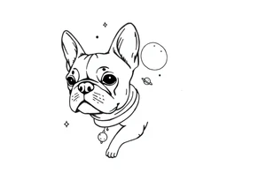 a space themed tattoo of my french bulldog mars. include elements in space like planets and stars. tattoo idea