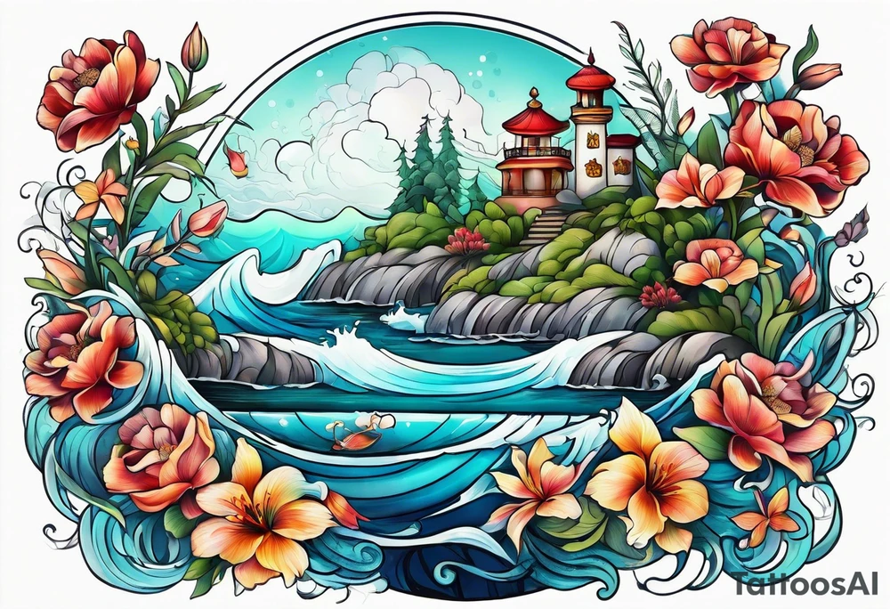 sea, flower tattoo idea