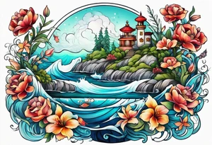 sea, flower tattoo idea