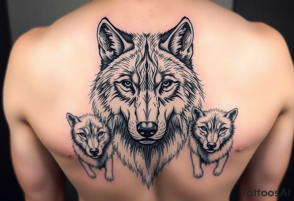 A solitary yet sublime and noble wolf and its progeny. the face tattoo idea