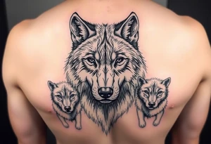 A solitary yet sublime and noble wolf and its progeny. the face tattoo idea