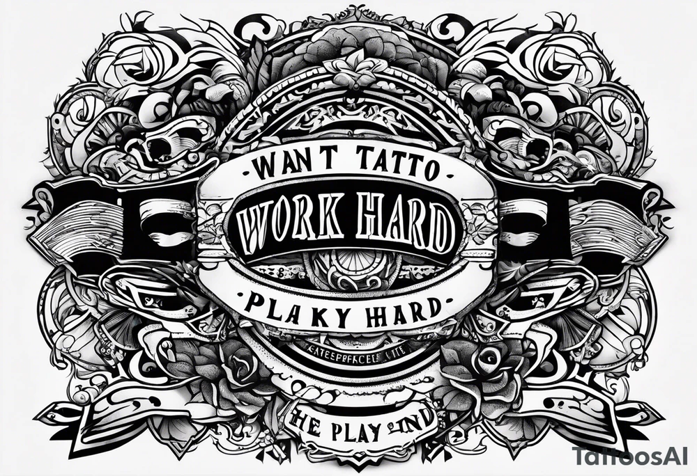 I want a tattoo containing the following two words "work hard" and "play hard". tattoo idea
