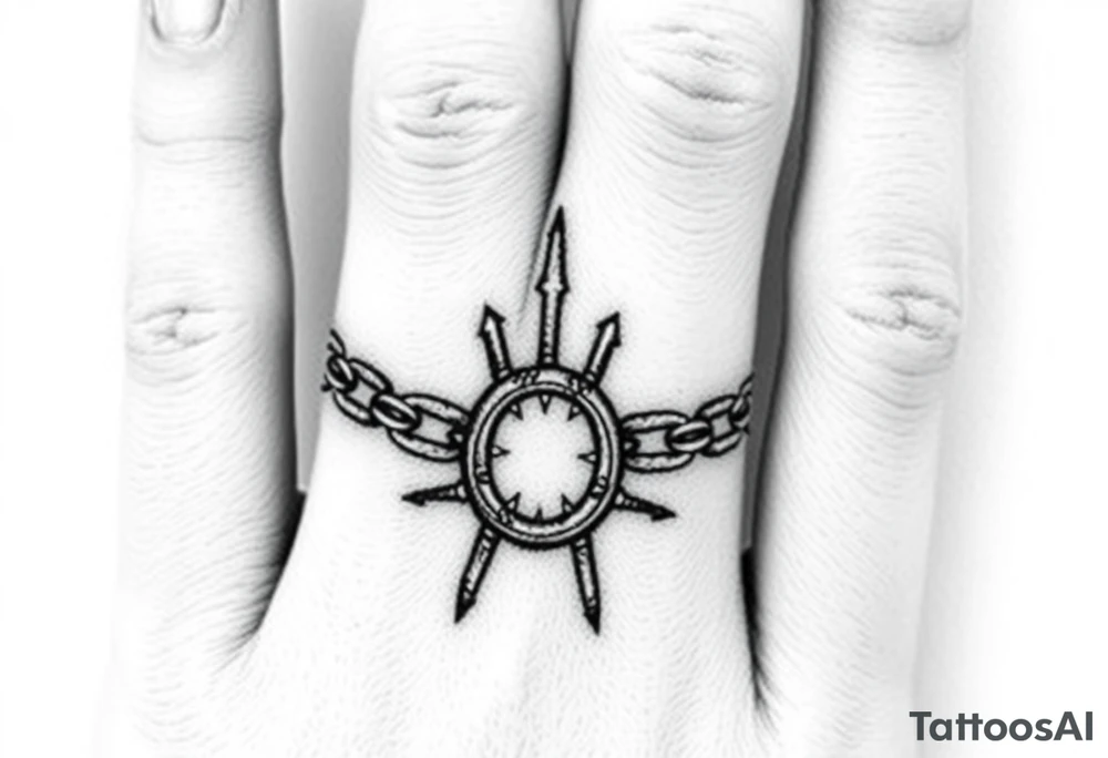 Gothic chains wrapped around outline of index finger and thumb tattoo idea