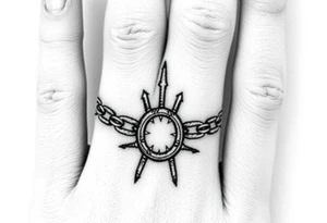 Gothic chains wrapped around outline of index finger and thumb tattoo idea