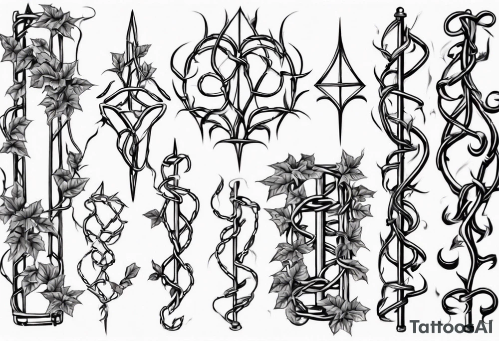 chain link fence with pointy ivy vines tattoo idea