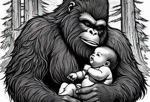 bigfoot feeding a baby bigfoot tattoo idea