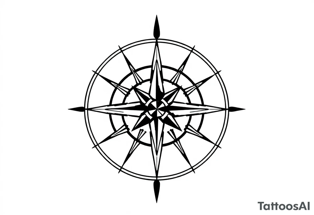 Simple Double layered compass rose tattoo idea