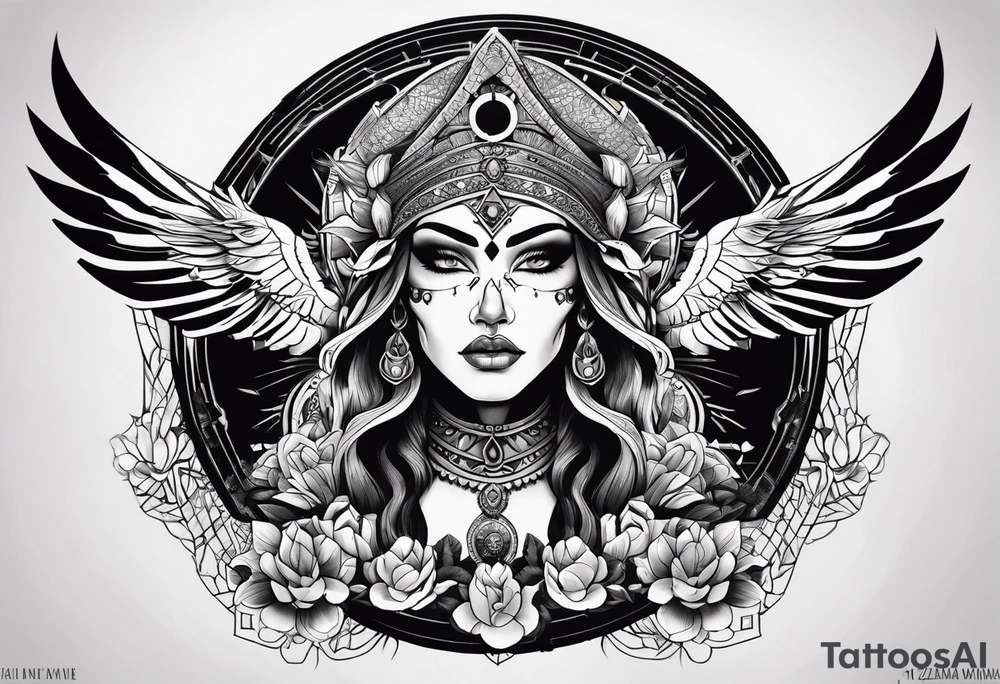 kali ma, alien goddess, valkrye, pirate, divine feminine, zenza resonance, pachamama, lotus azul, blank panther, eagle, skull, 5D, nueva gaya, dna 12 tattoo idea