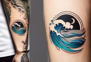 simple icons down the back of the arm featuring four icons:

1. a music note on a staff
2. a wave of water
3. a pocket
4. mushroom tattoo idea
