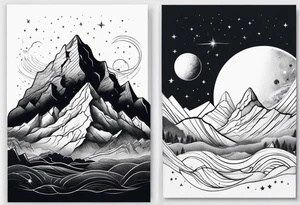 line art mountain vs space tattoo idea
