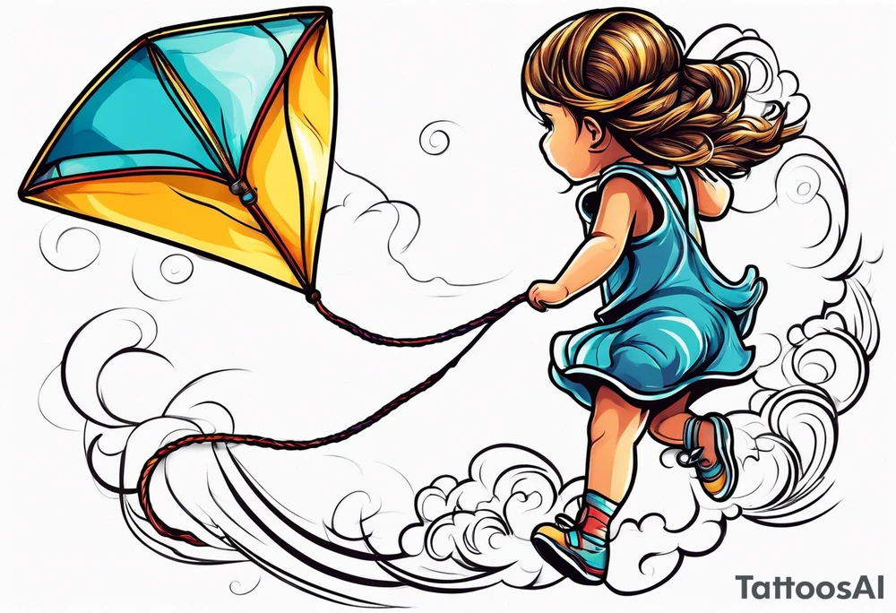 back image of a little girl flying a kite tattoo idea