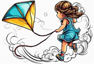back image of a little girl flying a kite tattoo idea