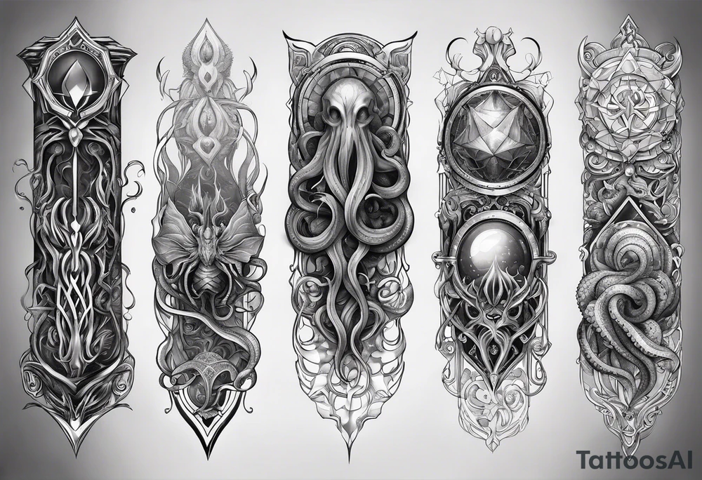 Long tattoo for forearm. Lovecraftian creature, with technological elements. Tentacles protect a heart. tattoo idea Long tattoo for forearm. Lovecraftian creature, with technological elements. Tentacles protect a heart. tattoo idea