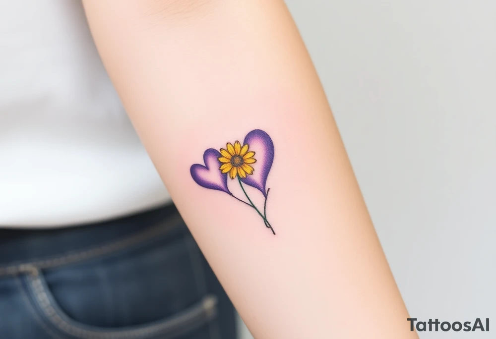 simple with Purple Hearts with yellow daisy. tattoo idea