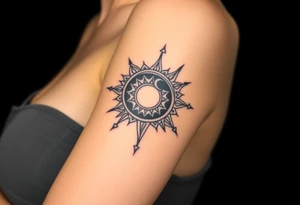 celestial sun and moon embrace with constellation patterns tattoo idea
