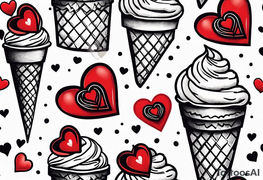 small ice cream cone with small red heart on it somewhere while representing Paris tattoo idea