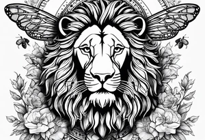 Bees, Lion, the word Papi with the date 4/15/23. tattoo idea