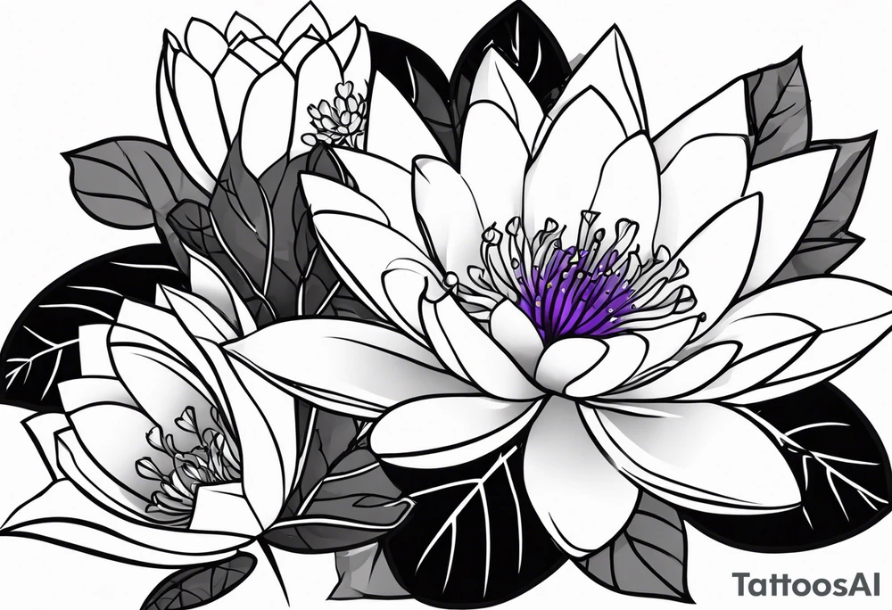 simple flower bouquet with 1 violet, 1 water lilly, and 1 holly tattoo idea