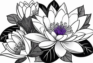 simple flower bouquet with 1 violet, 1 water lilly, and 1 holly tattoo idea