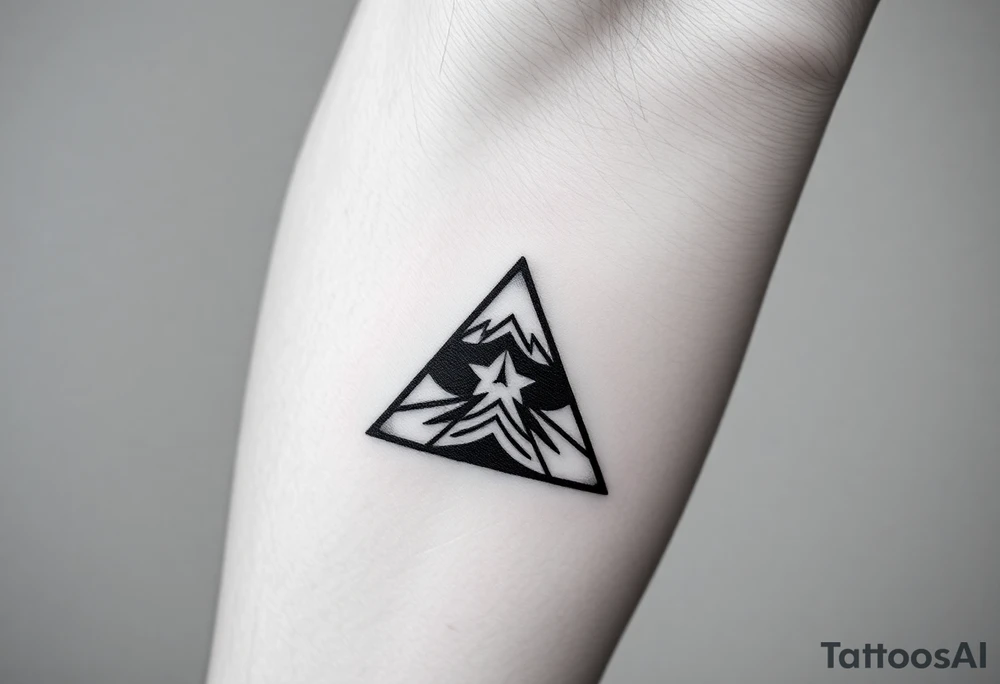Geometric small triangle about different paths in life merge together and become stronger while being psychedelic and trippy tattoo idea