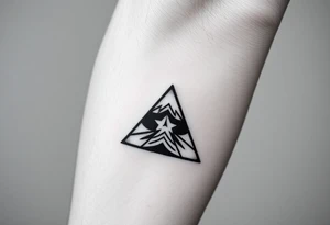 Geometric small triangle about different paths in life merge together and become stronger while being psychedelic and trippy tattoo idea