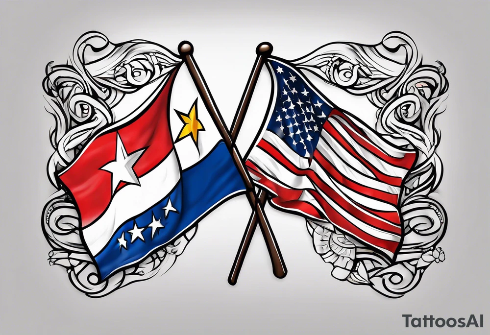 Tribal art holding the Puerto Rican, U.S.  Virgin Islands and Trinidad flags tattoo idea