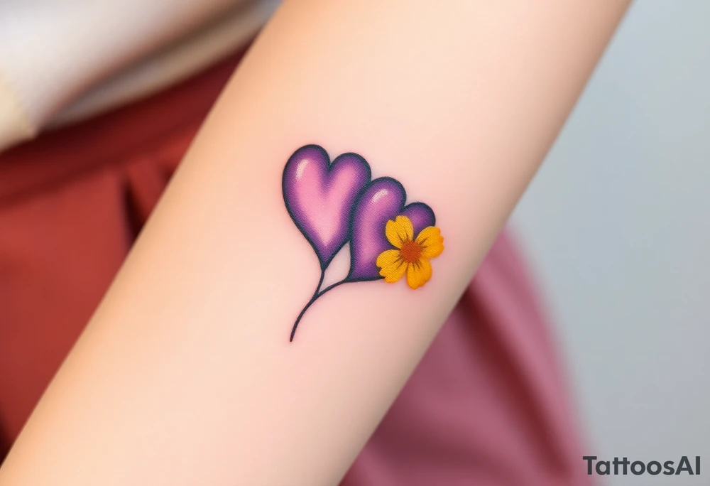 simple with Purple Hearts with yellow daisy. tattoo idea