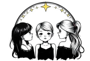 3 petites filles ( une cheveux noir et deux blondes)
sous un arc en ciel incomplet tattoo idea