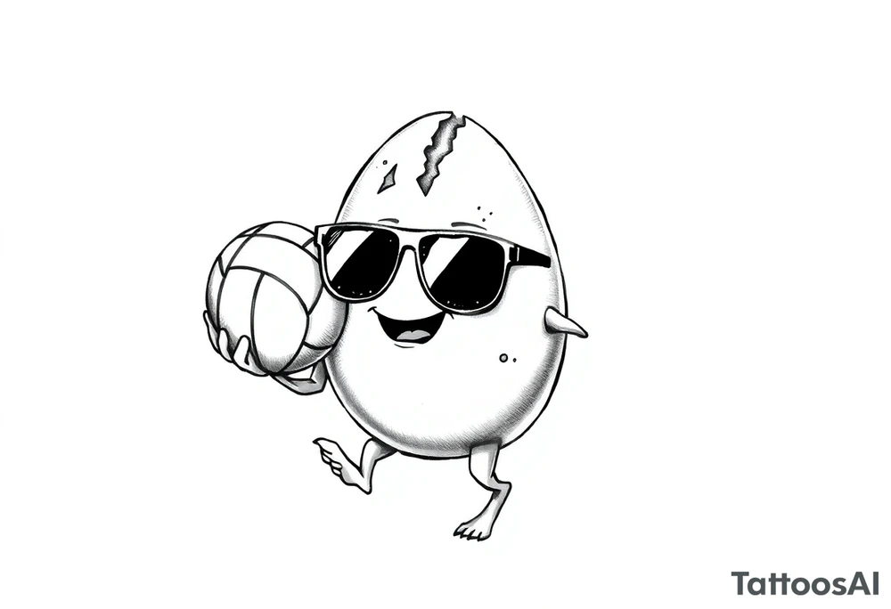 walking egg with broken sheel in sunglasses,
, holding a volleyball tattoo idea