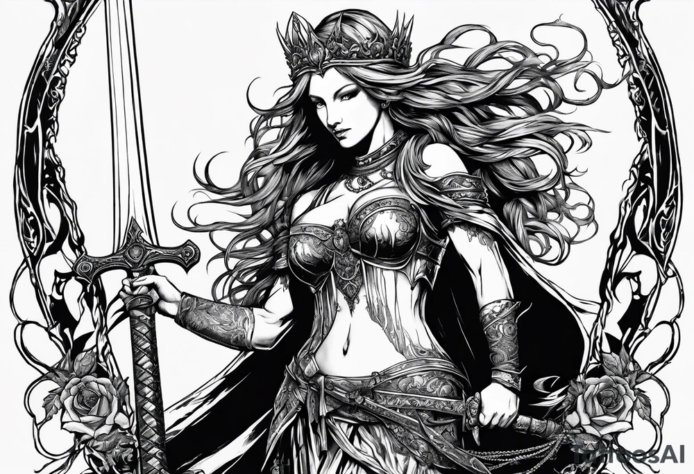 the goddess nemesis sword scary blood hell tattoo idea