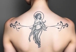 A hyper-realistic depiction of a divine figure like Aphrodite or a moon goddess. smaller and sick tattoo idea