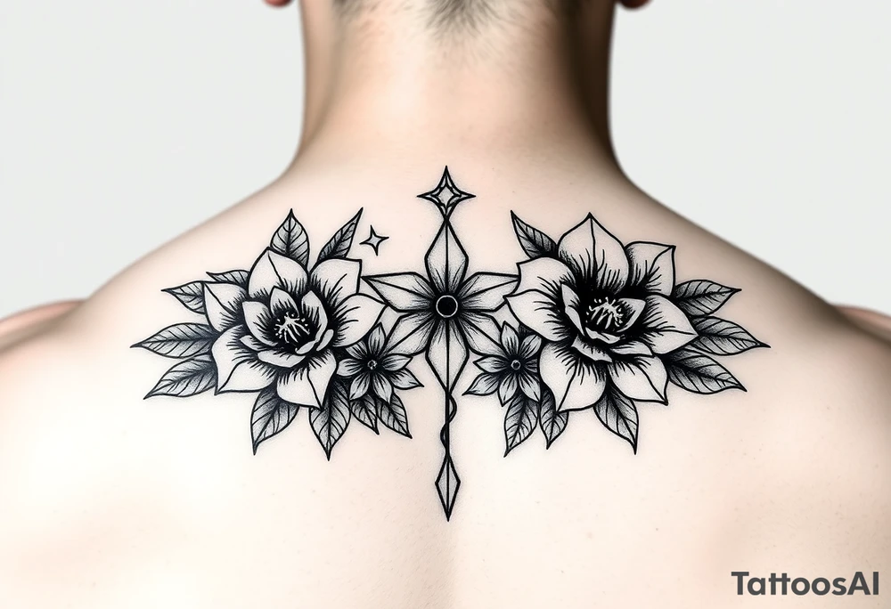 stars flowers tattoo idea