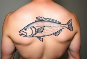 A halibut on a flishing line with a down rigger out kn the ocean tattoo idea